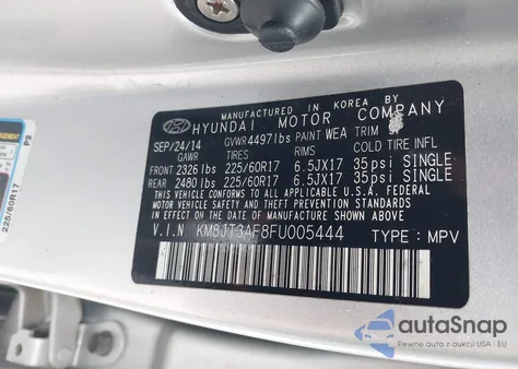 2015 Hyundai Tucson Gls из США, поврежденный, VIN KM8JT3AF8FU005444